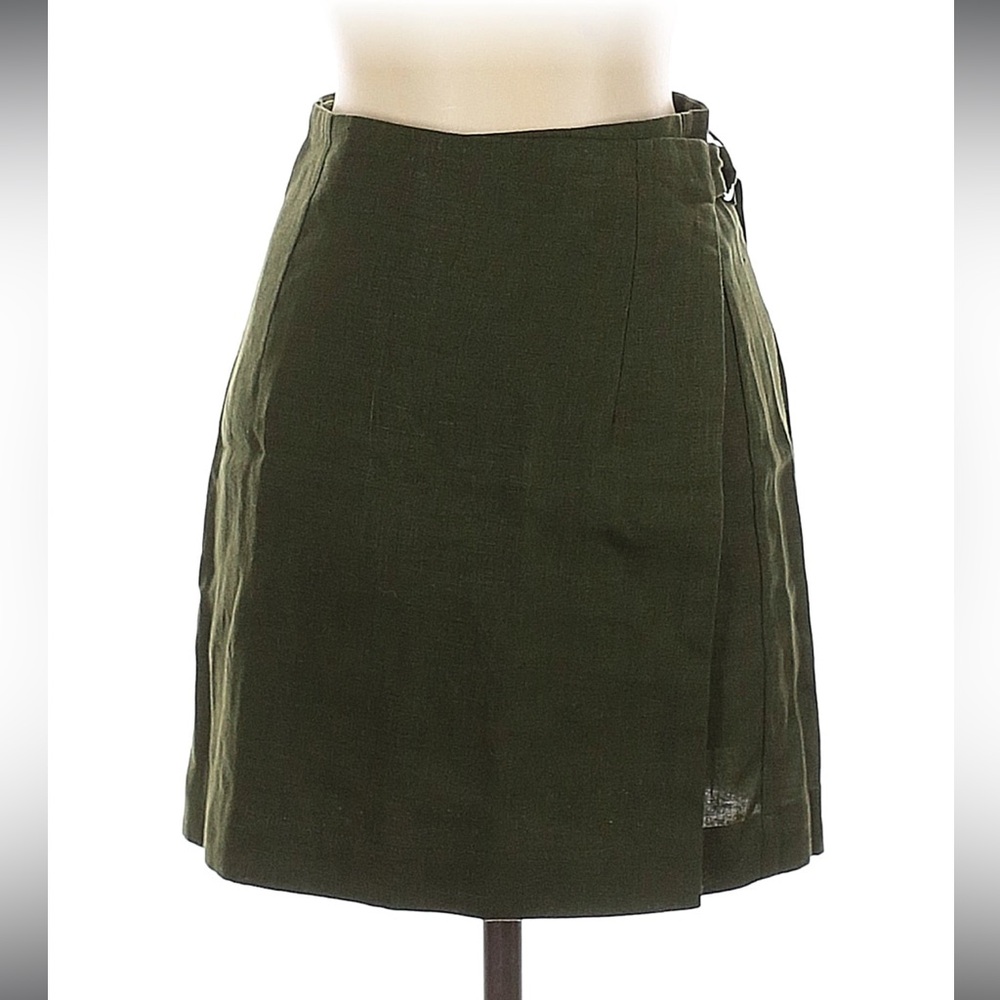 Caves Collect Australia Frank Army Green Linen Wrap Skirt S Small